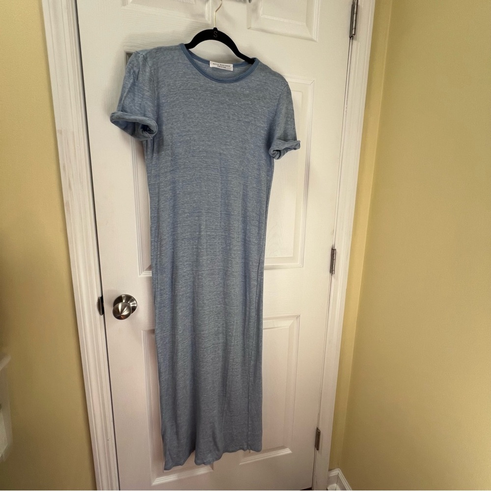 Amina Rubinacci Linen Blend Ribbed Knit Maxi T-shirt Dress, Sky Blue, Size 44 M